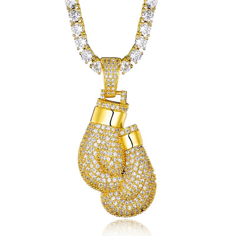 7ct Lab Diamond Boxing Gloves Pendant & Chain | IGI Certified VS | 10K Yellow Gold