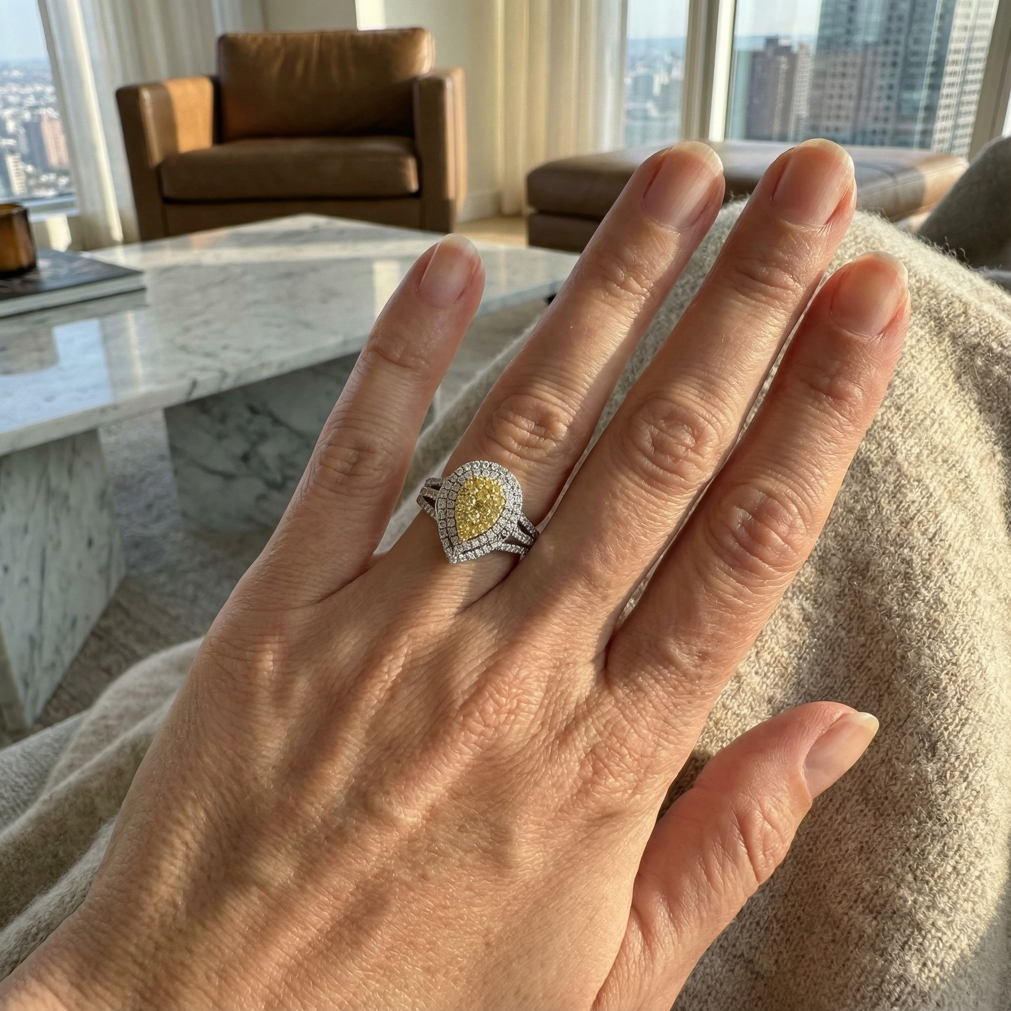 1.2ct Lab Grown Yellow Diamond Fashion Ring side profile, lab diamond detail