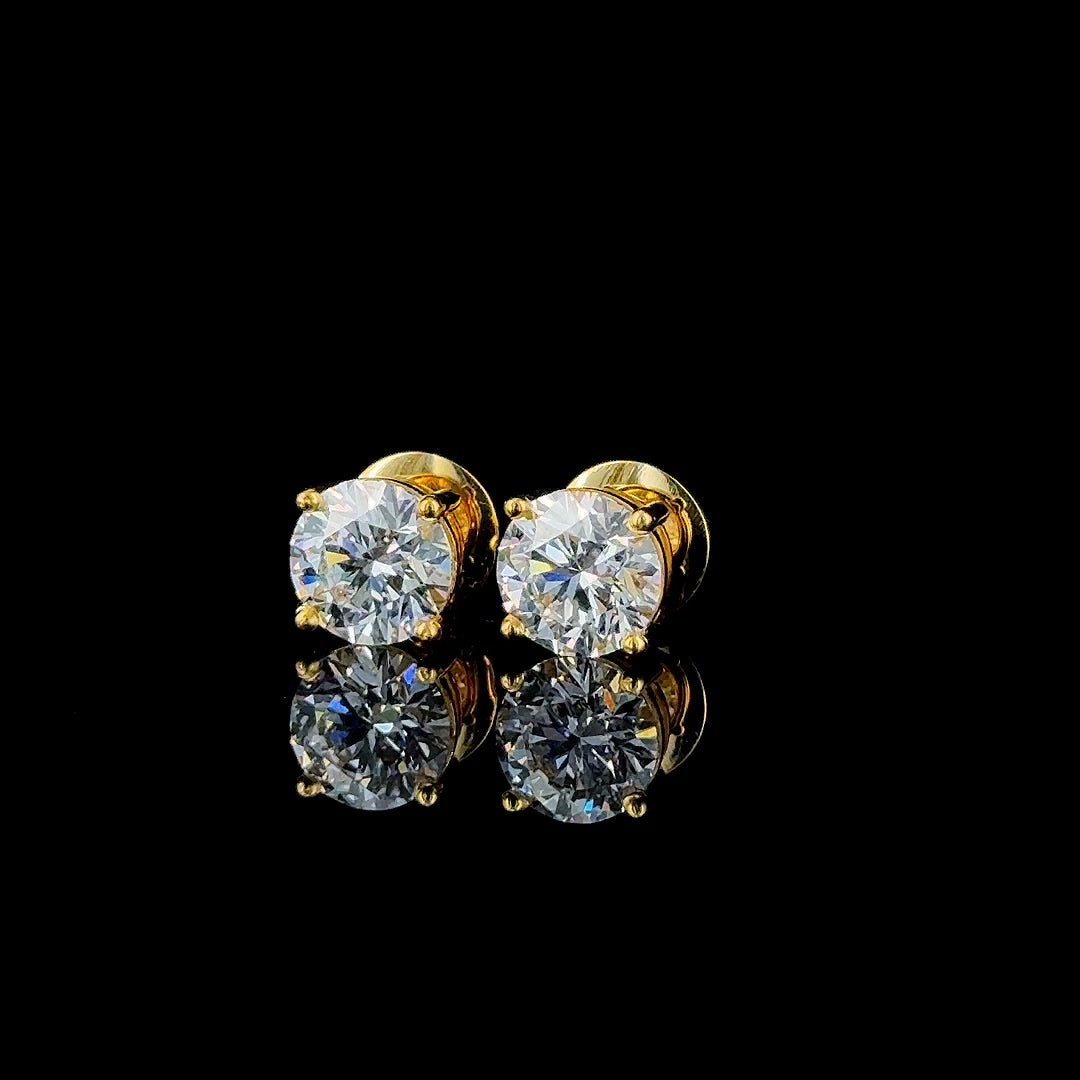 3ctw round lab diamond studs, angled pair, product video still