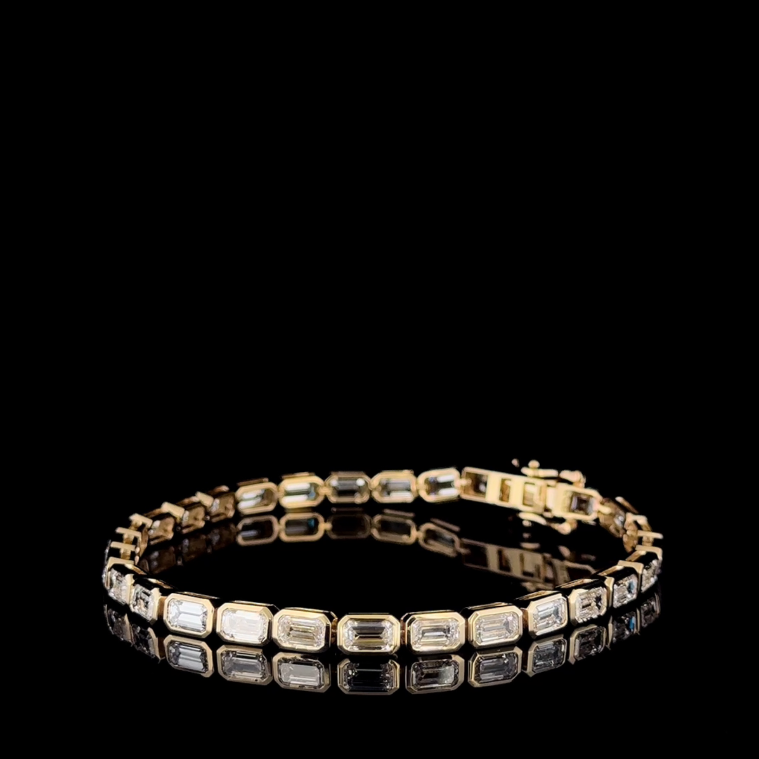 9ct emerald cut lab grown diamond tennis bracelet 14k yellow gold, real video frame