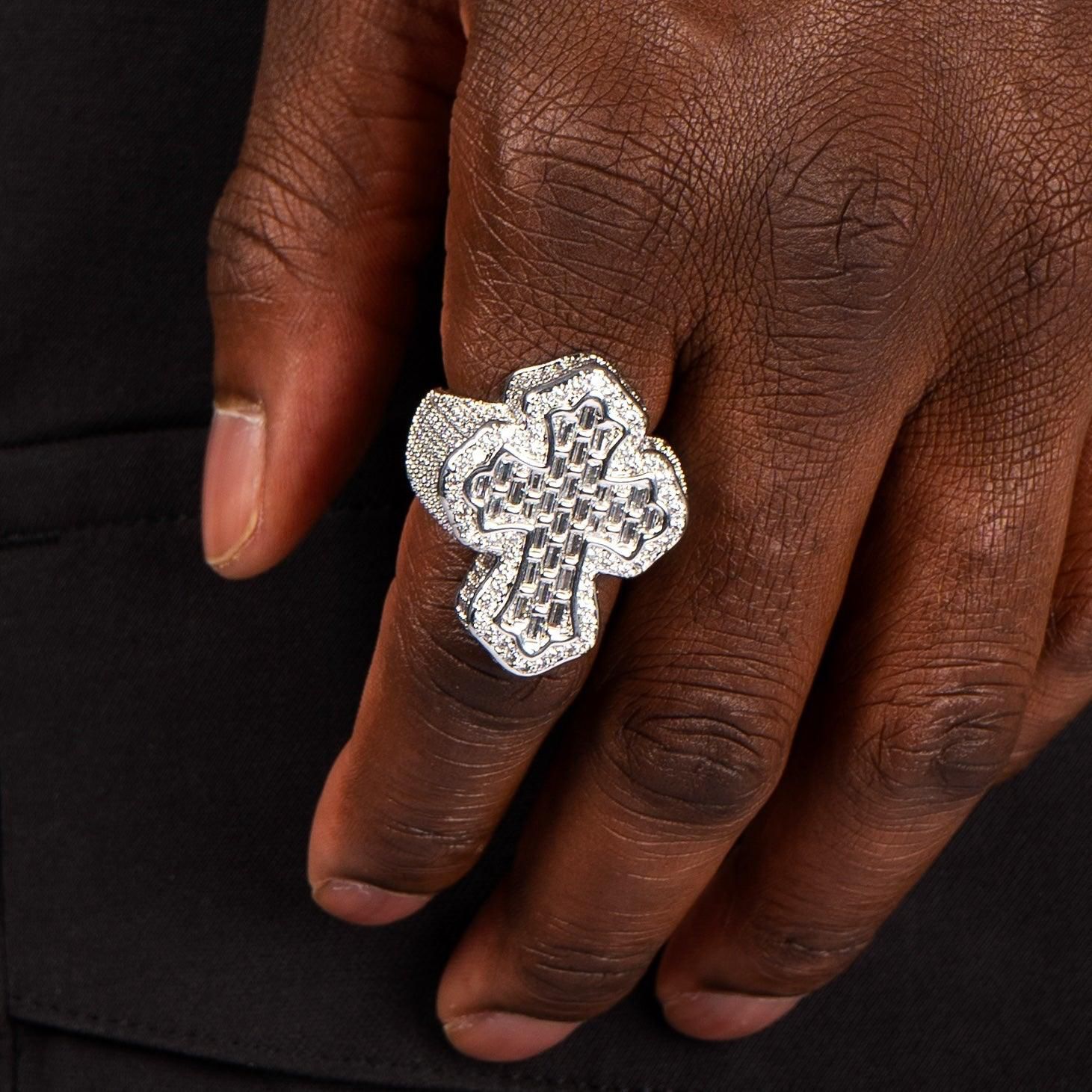 5.05ct Lab Diamond Cross Ring on model | styled 10K white gold ring