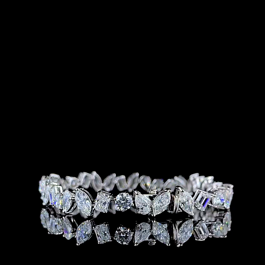 12ct mixed shape lab grown diamond tennis bracelet, real video frame front