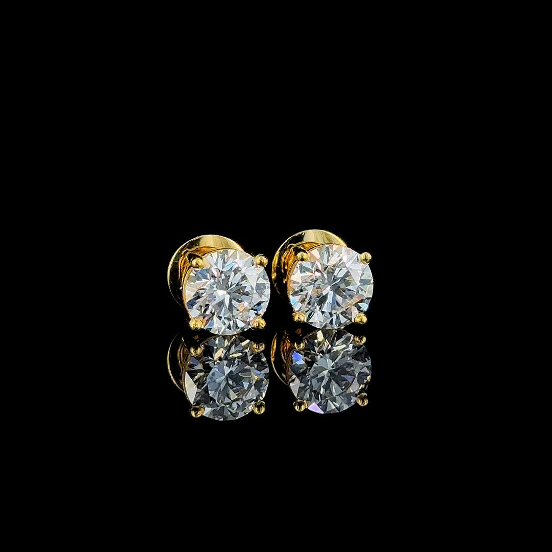 2 carat each round lab grown diamond studs with screw backs