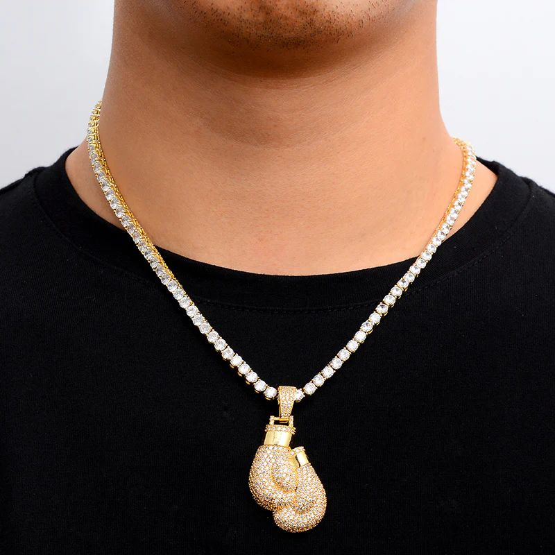 7ct Lab Diamond Boxing Gloves Pendant & Chain | IGI Certified VS | 10K Yellow Gold