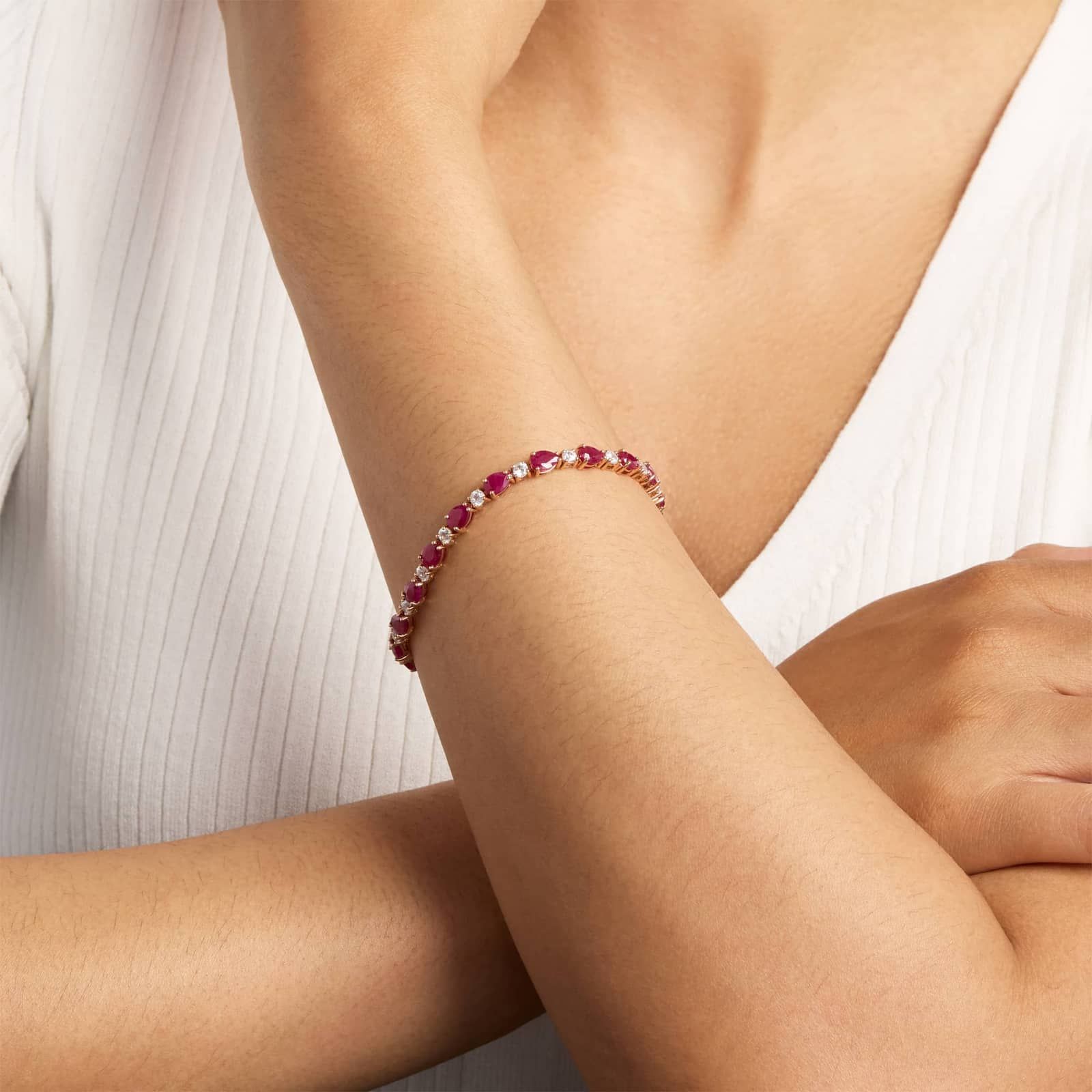 Ruby & Diamond Tennis Bracelet | 14ct TW | 10-18K Gold