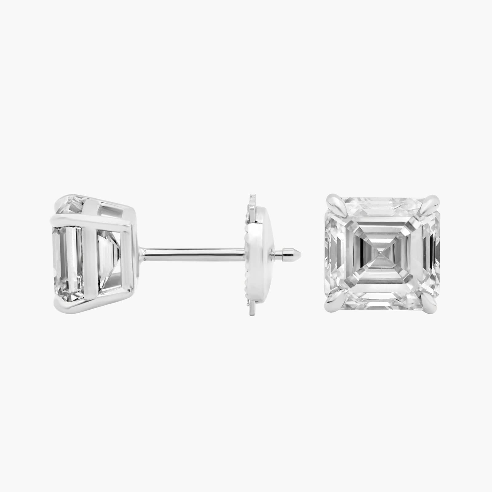 Asscher Cut Lab Diamond Stud Earrings | 3ct TW | 10-18K Gold
