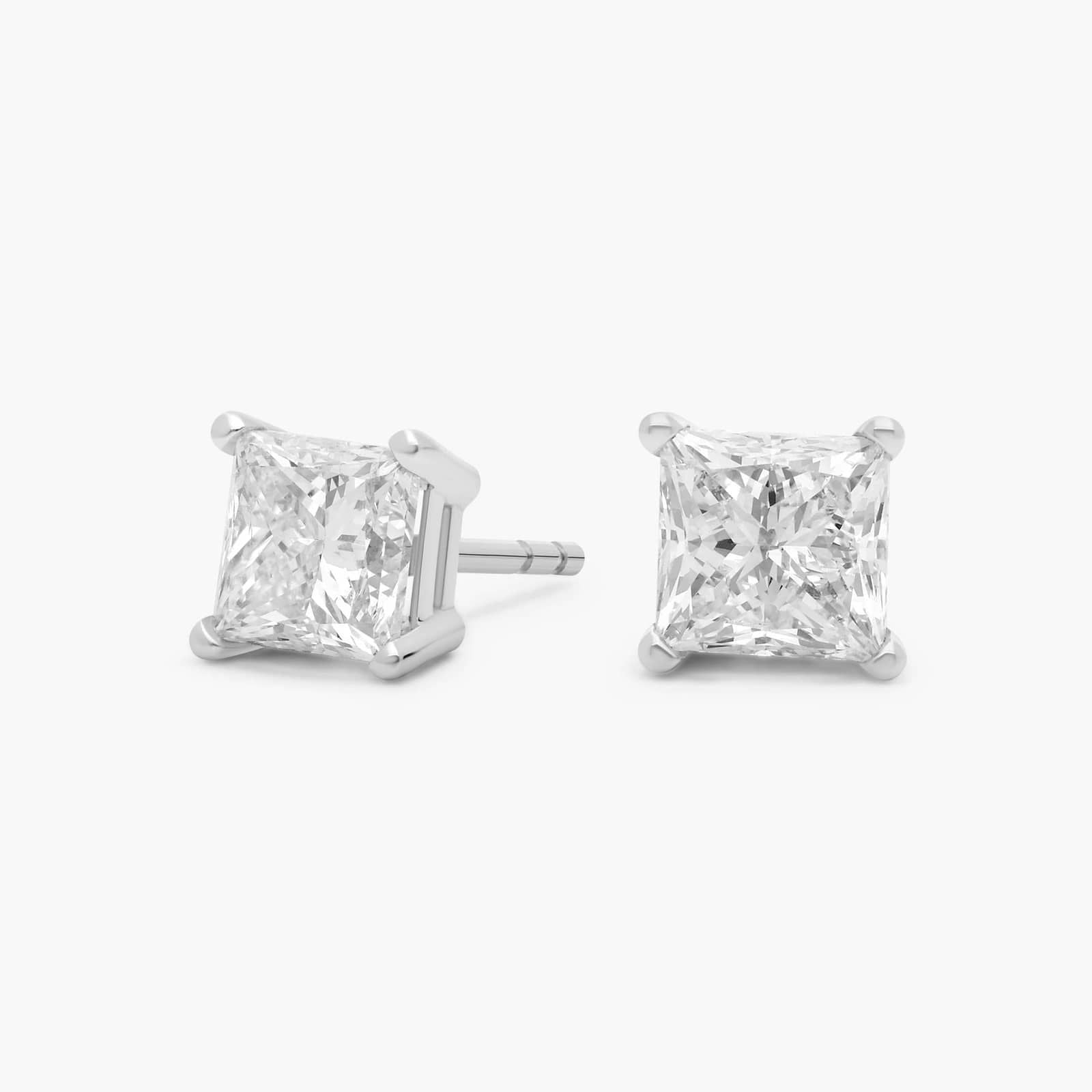 Princess Cut Lab Diamond Stud Earrings | 2ct TW | 10-18K Gold