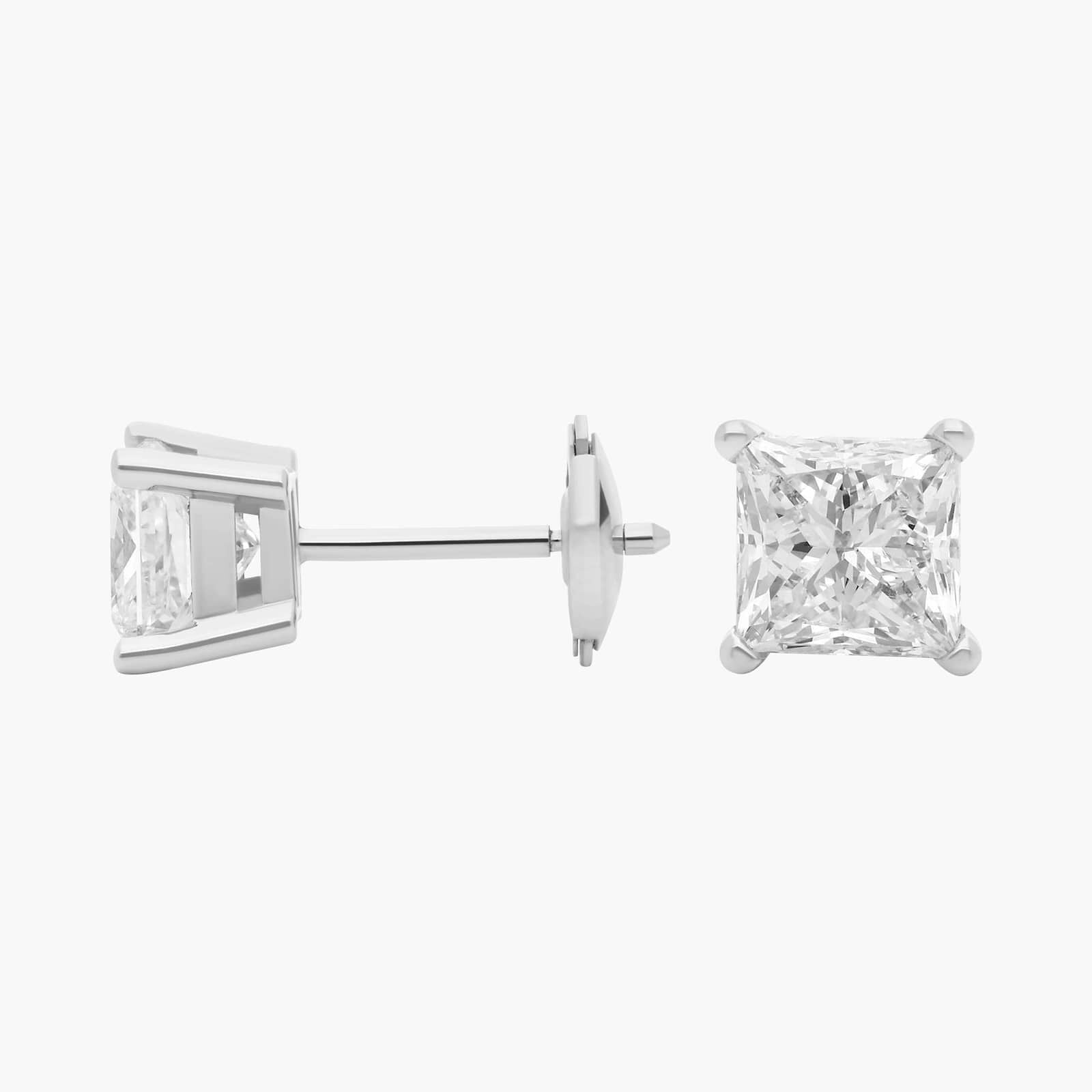 Princess cut lab diamond stud earrings, 2ct total weight