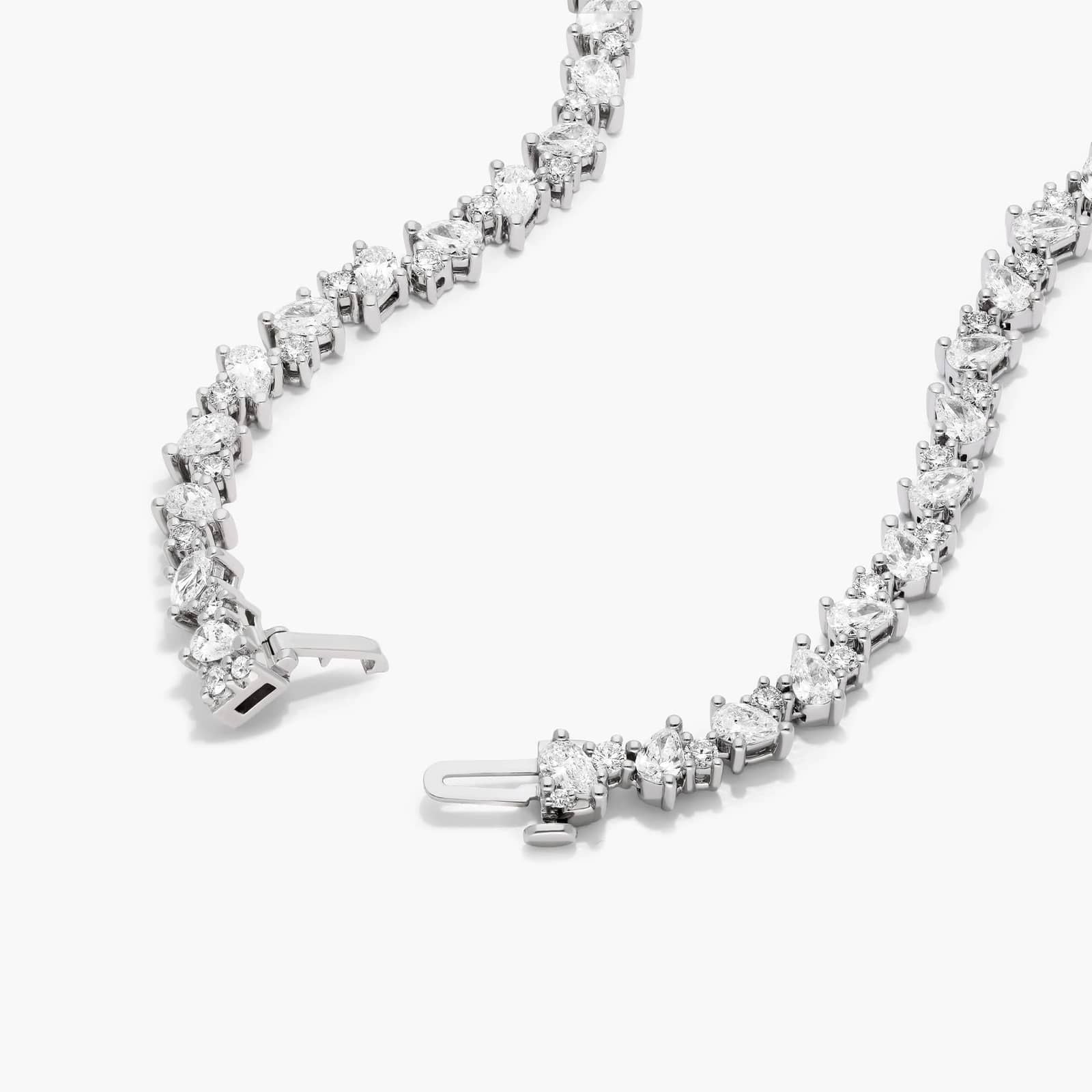 Women's 9ct Pear Diamond Tennis Necklace side profile | pear cut cut lab diamond detail