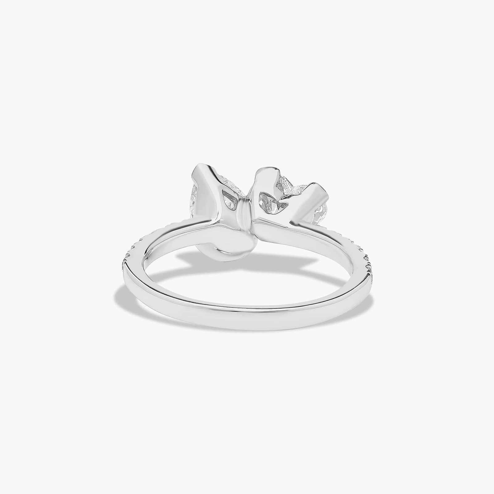Women's 2.25ct Toi et Moi Pear & Heart Pavé Diamond Ring side profile, pear cut lab diamond detail
