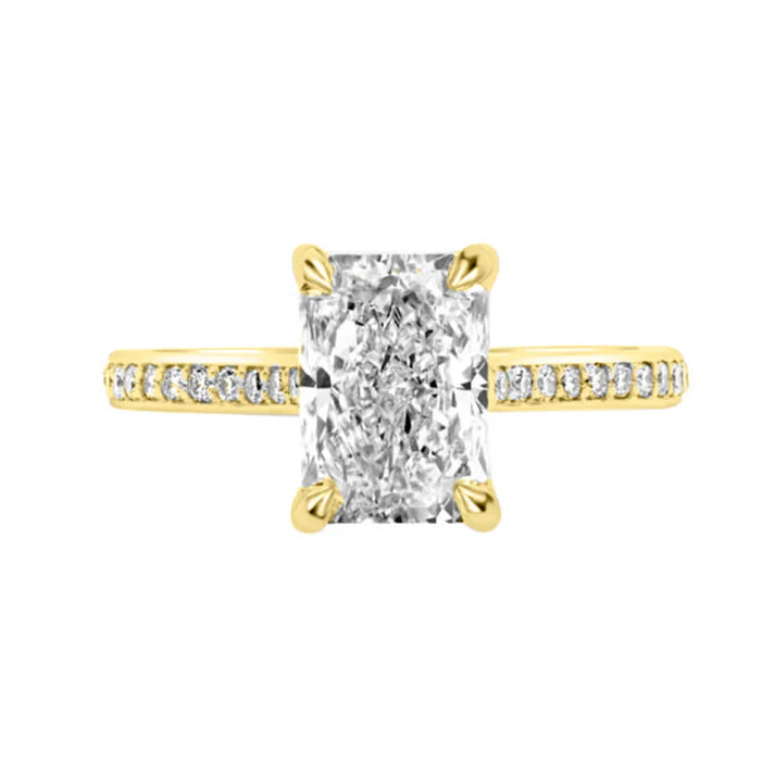 2.25ctw Radiant Cut VS2+ Lab Grown Diamond Solitaire Ring in 14K Gold side profile, radiant cut lab diamond detail