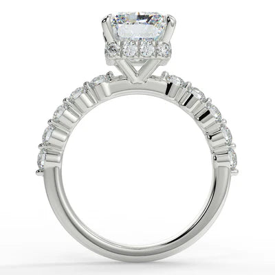 2.5ct Elongated Radiant Lab Diamond Engagement Ring on model | styled 10K gold ring