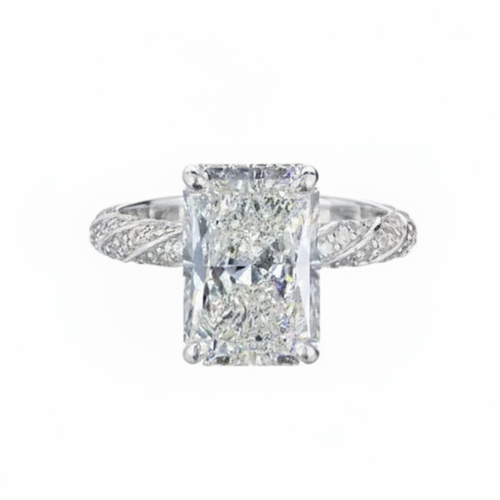 5ct Radiant Cut Lab Grown Diamond Engagement Ring with Pavé Band | Silver, 10K-18K Gold & Platinum | Draco Diamond by Draco Diamond