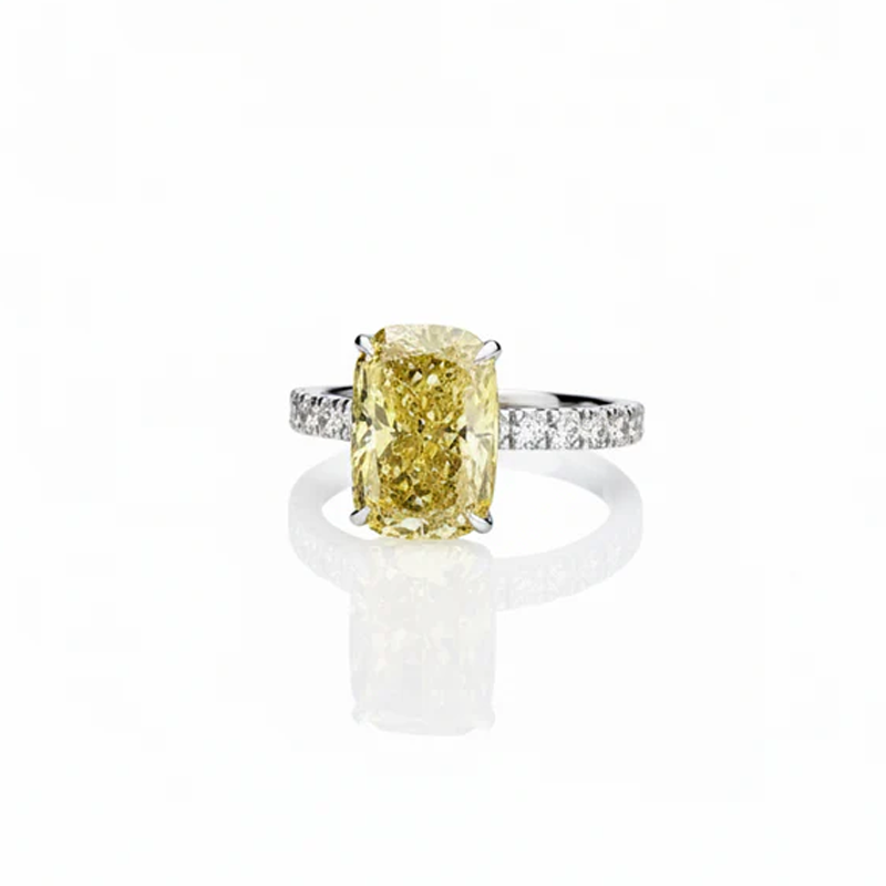 Women's 4.59ct Fancy Vivid Yellow Cushion Diamond Ring | 10K Gold | Draco Diamond