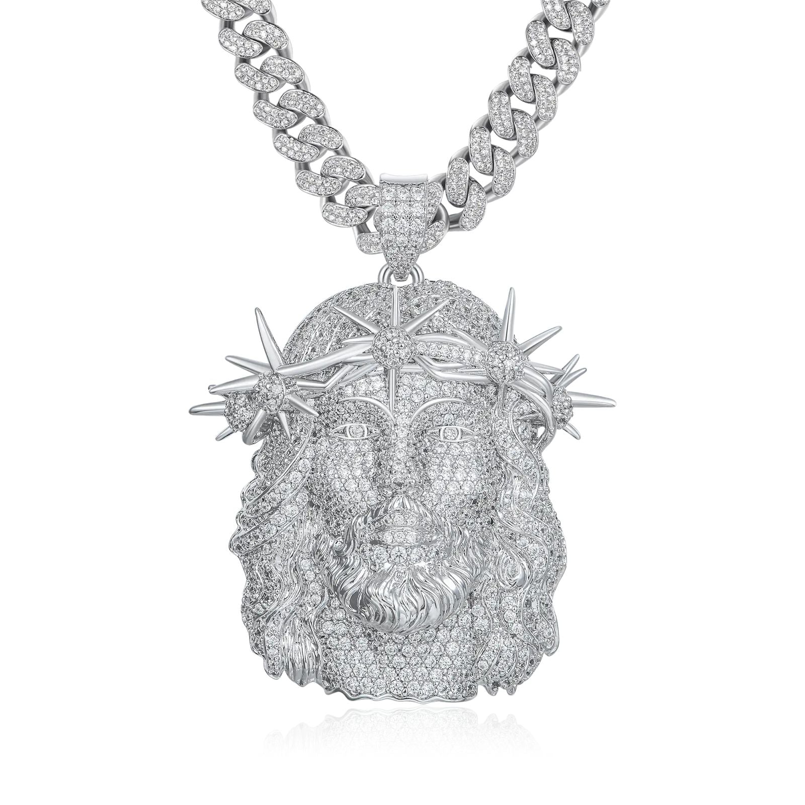 35.5ct Lab Diamond Jesus Face Pendant side profile, lab diamond detail
