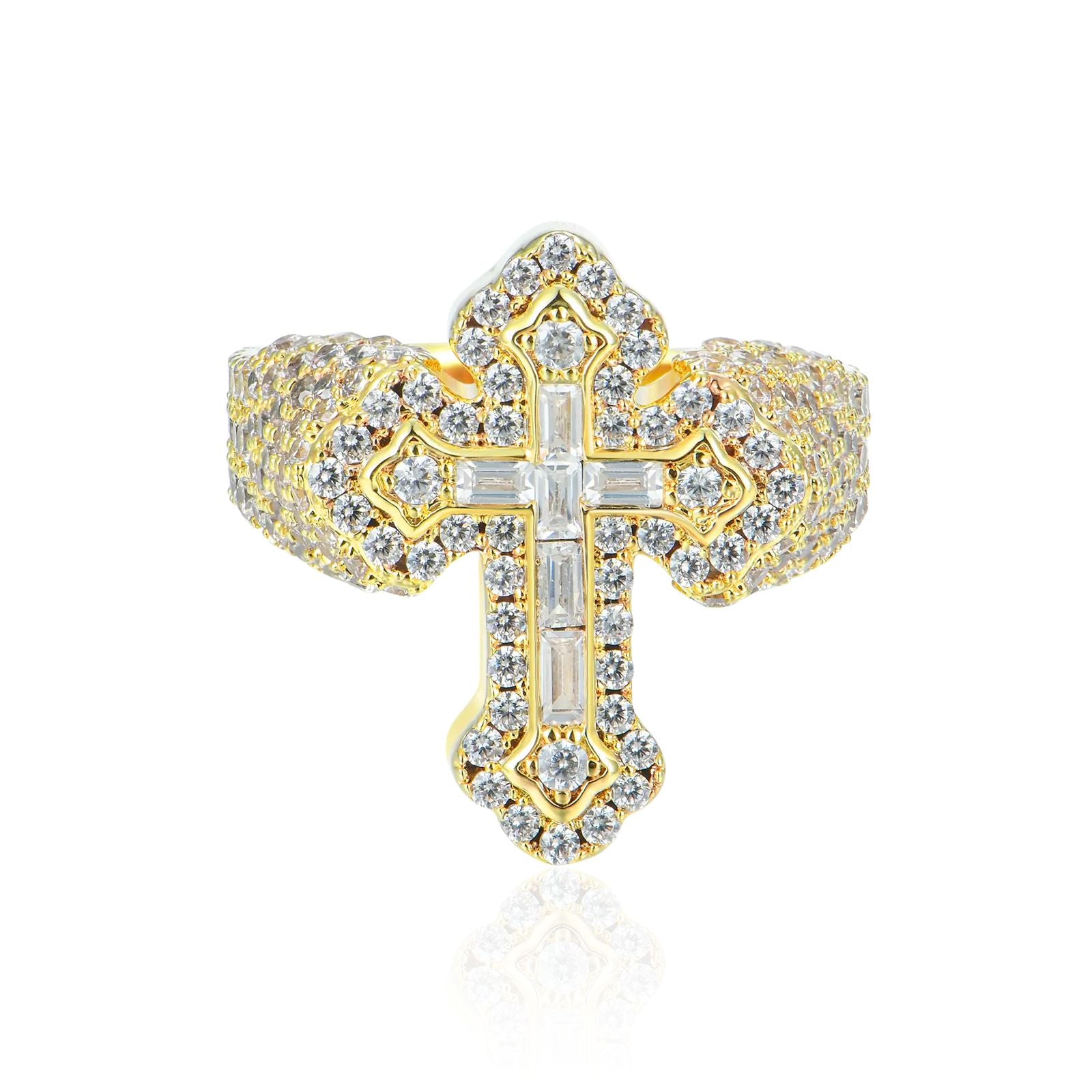 9.01ct Lab Diamond Cross Ring | 10K yellow gold | IGI certified lab diamond