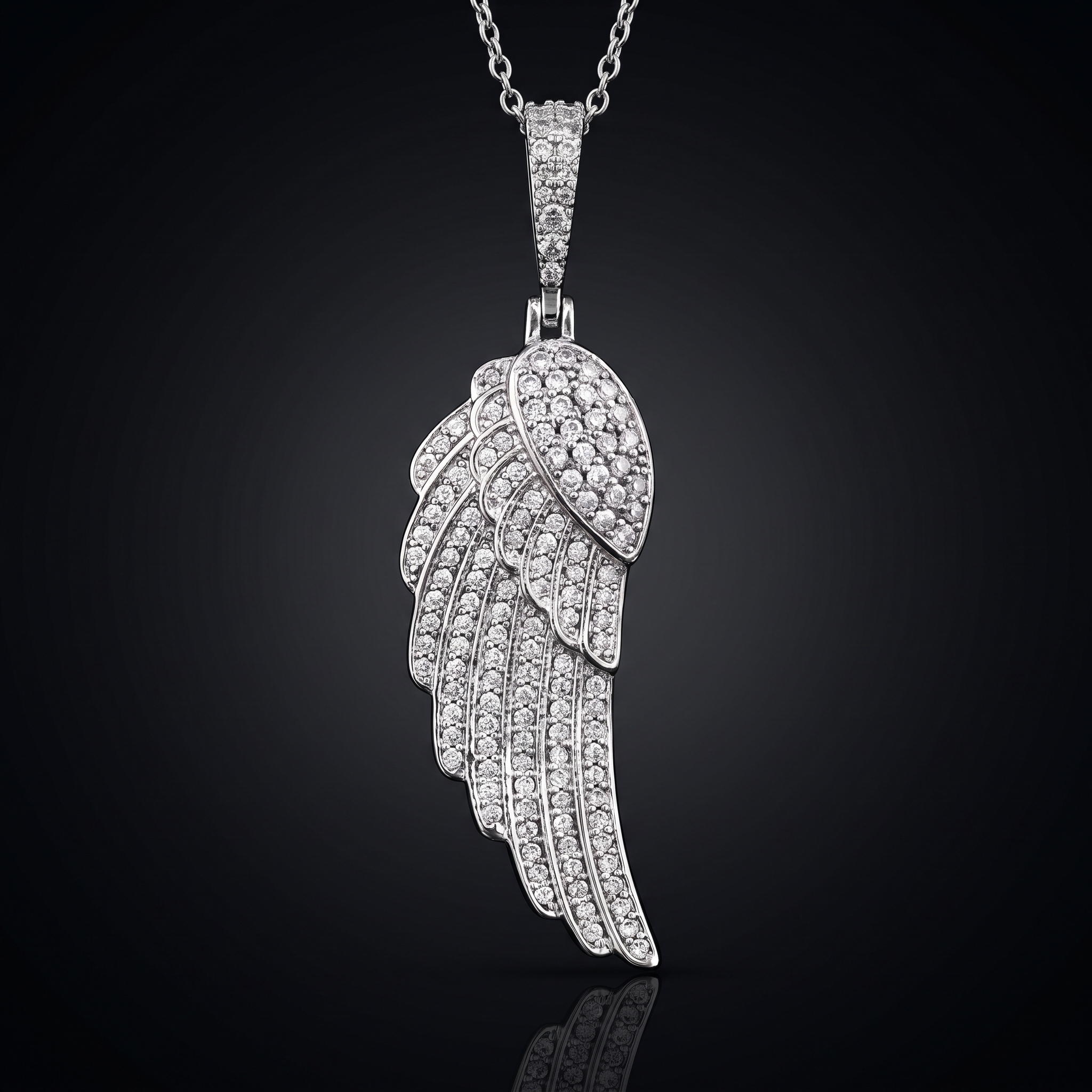 2.1ct angel wing lab grown diamond pendant, on a black background