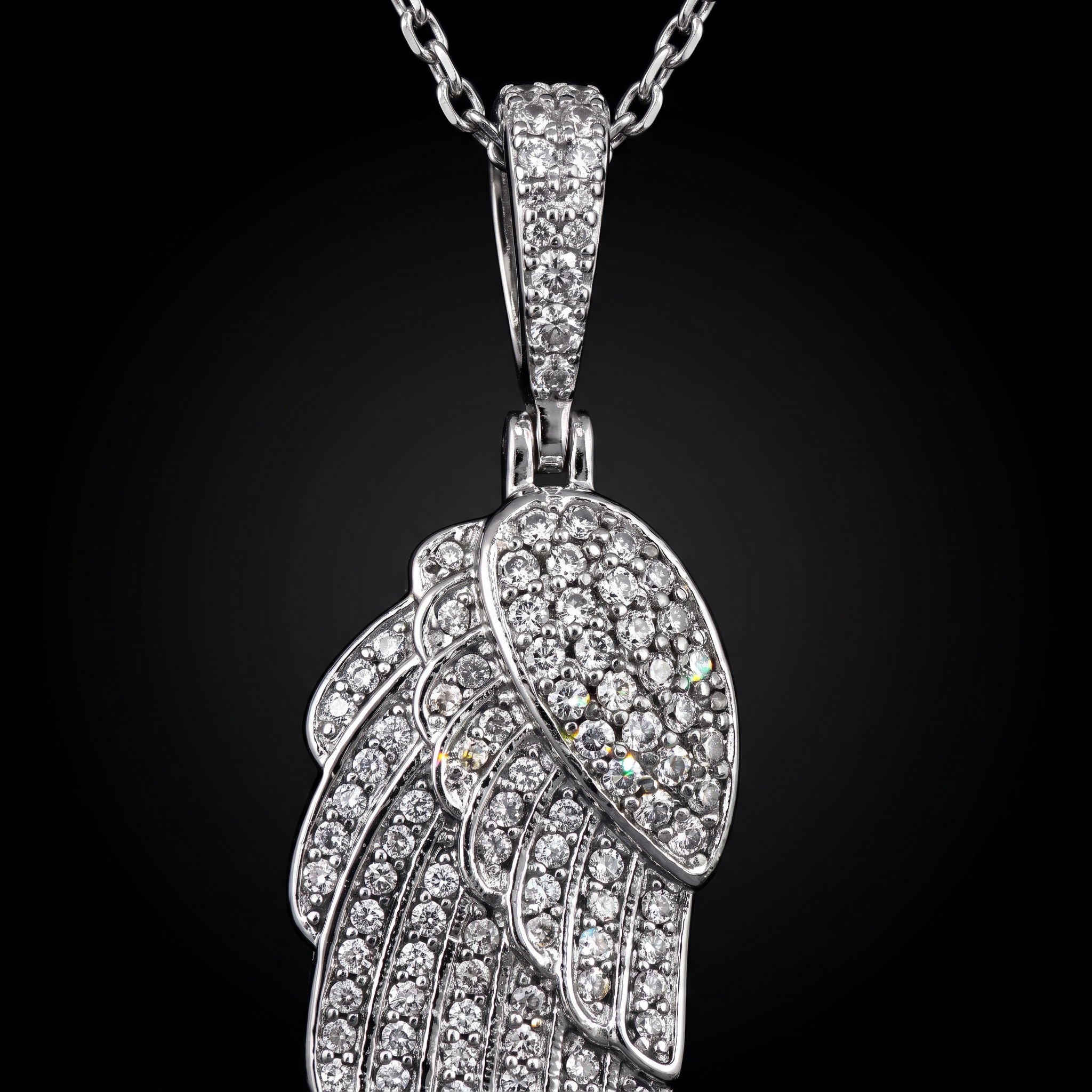 2.1ct angel wing lab grown diamond pendant, on a black background