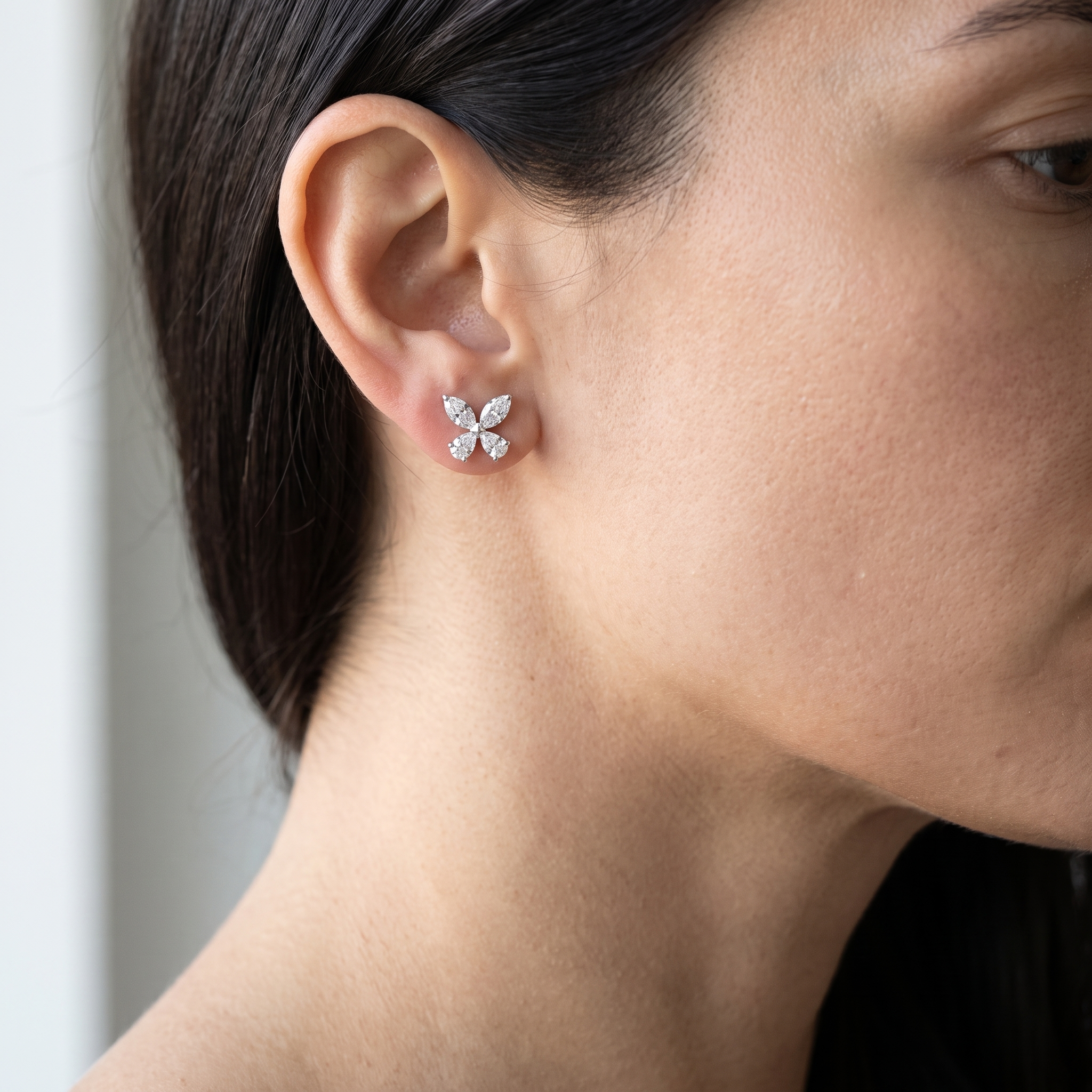 2ct butterfly stud lab grown diamond earrings shown worn
