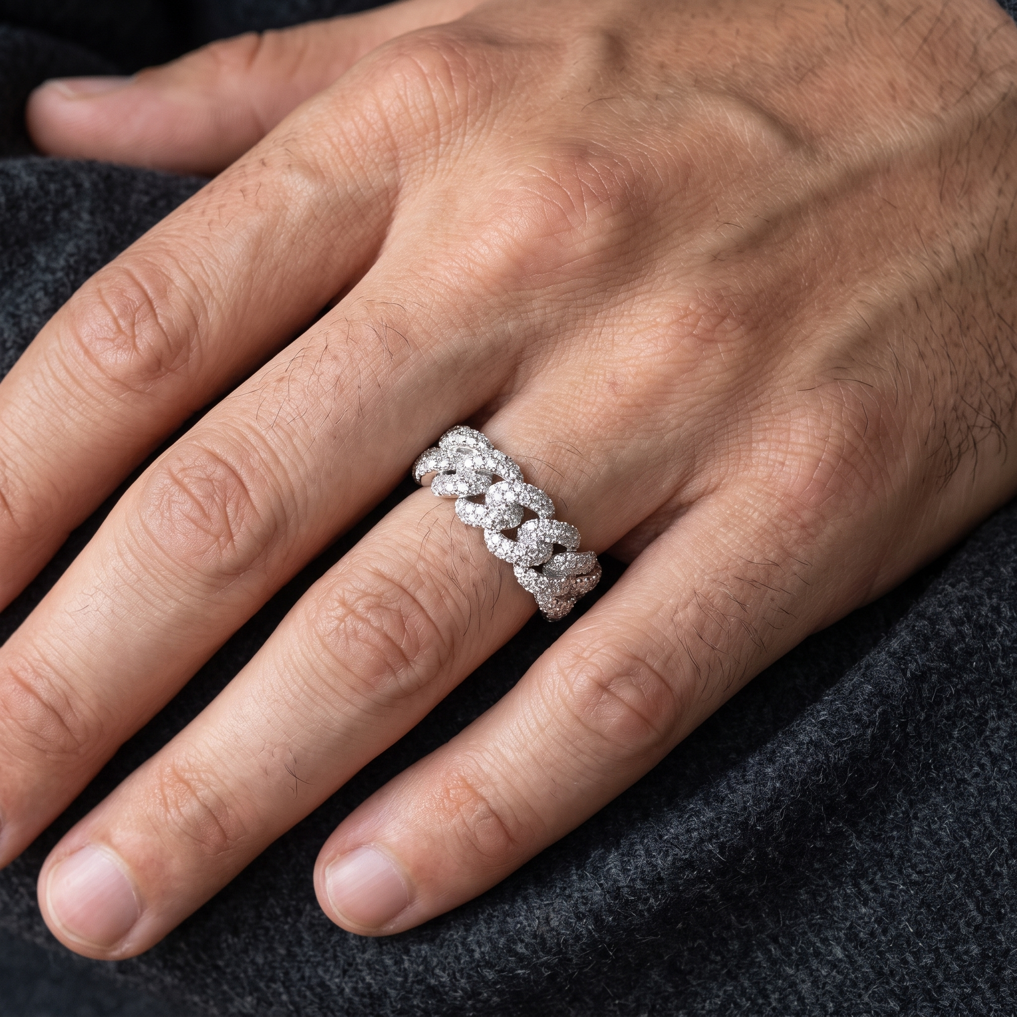 3ct cuban weave lab grown diamond band shown worn