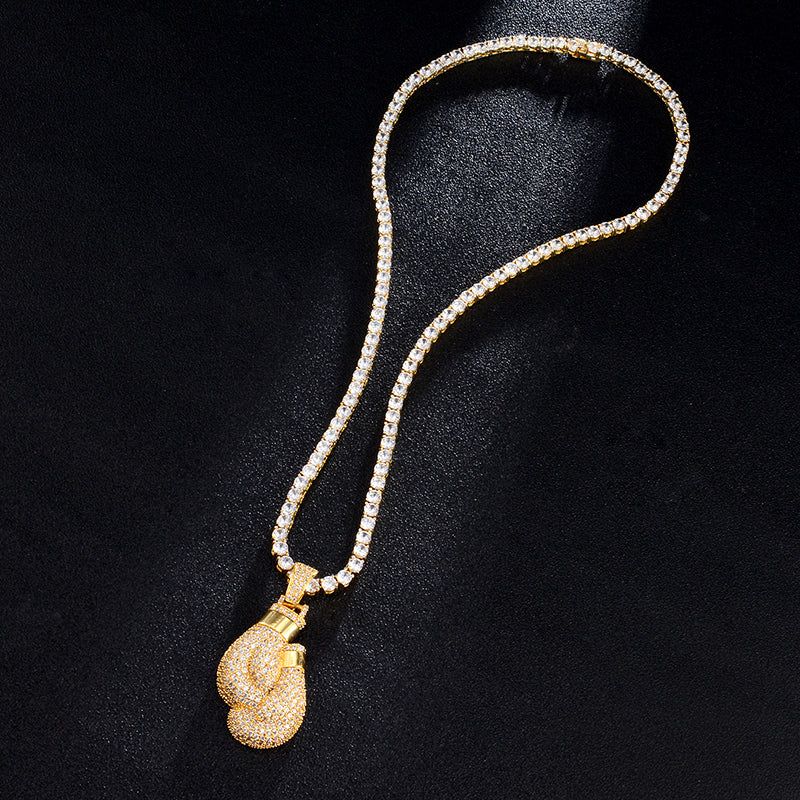 7ct Lab Diamond Boxing Gloves Pendant & Chain side profile, lab diamond detail