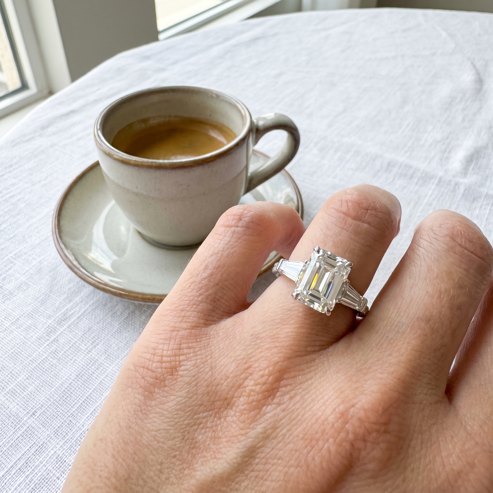 3ct emerald tapered baguette lab grown diamond ring, luxury lifestyle