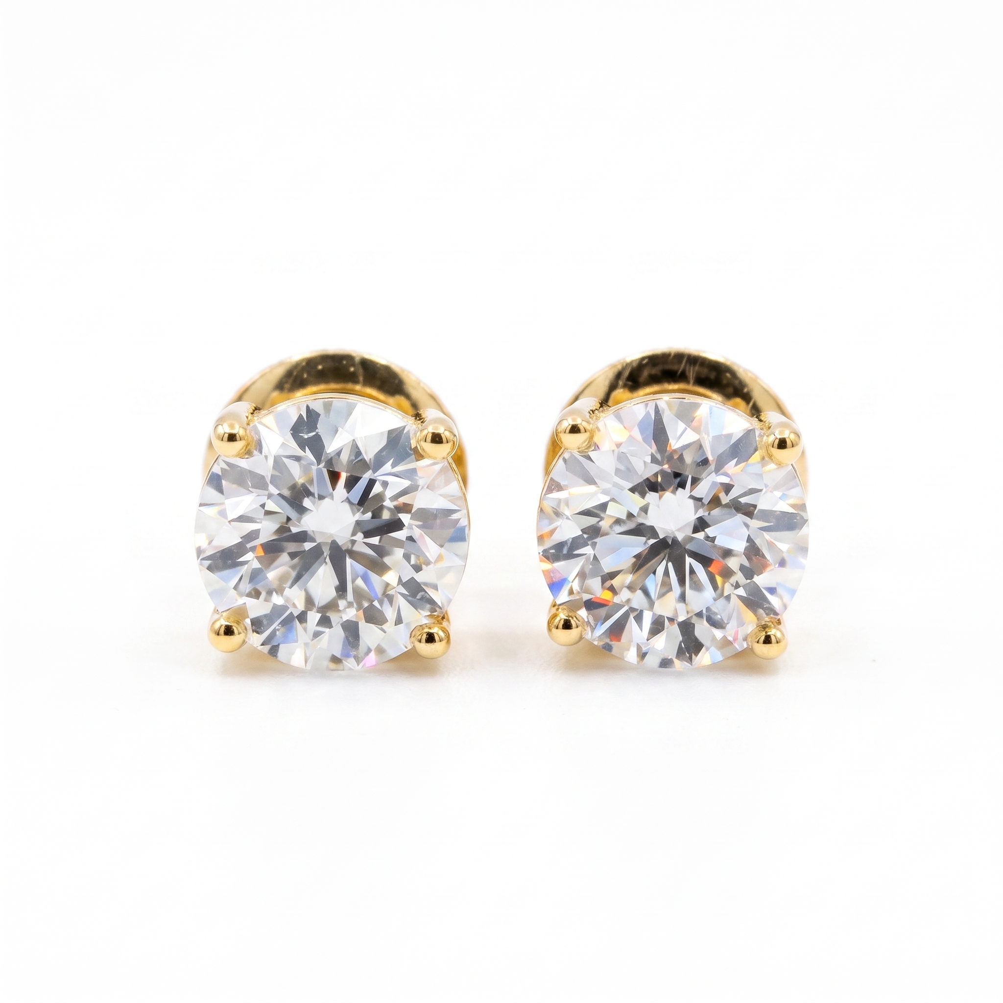 4ctw round brilliant lab grown diamond stud earrings close up, white background