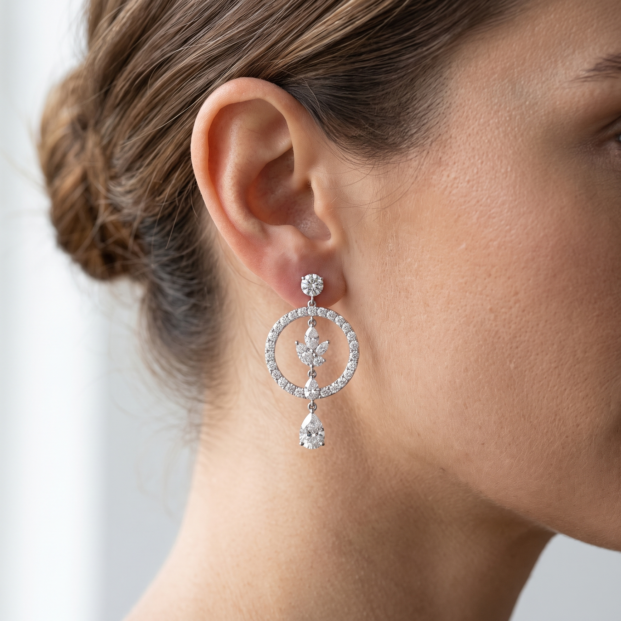 8ct halo circle drop lab grown diamond earrings shown worn