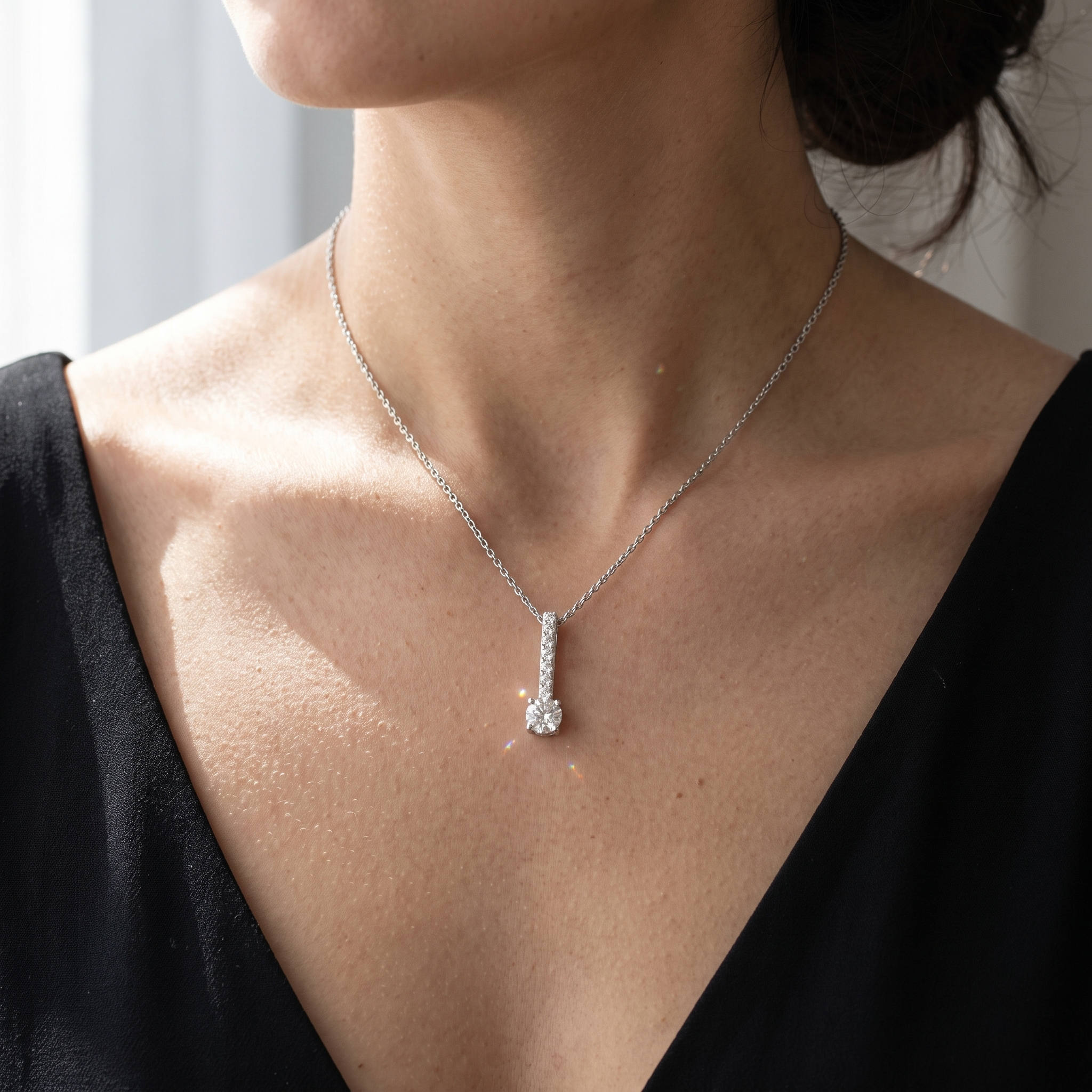 1.4ct drop pendant lab grown diamond necklace shown worn