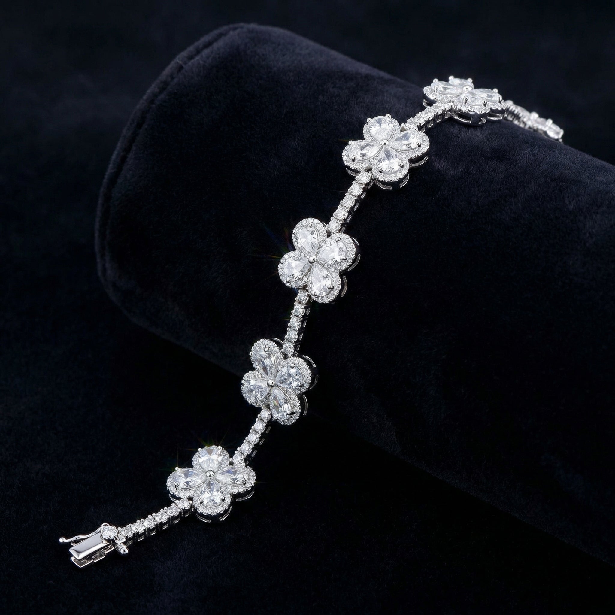 13ct Pear Clover Lab Diamond Tennis Bracelet on model | styled 10K gold tennis bracelet