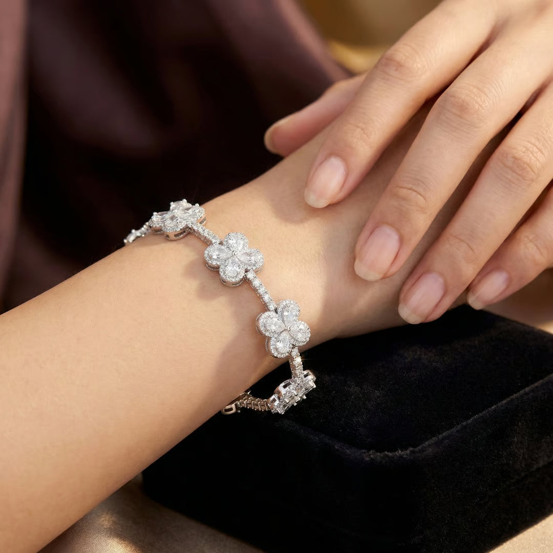 13ct Pear Clover Lab Diamond Tennis Bracelet side profile | pear cut cut lab diamond detail