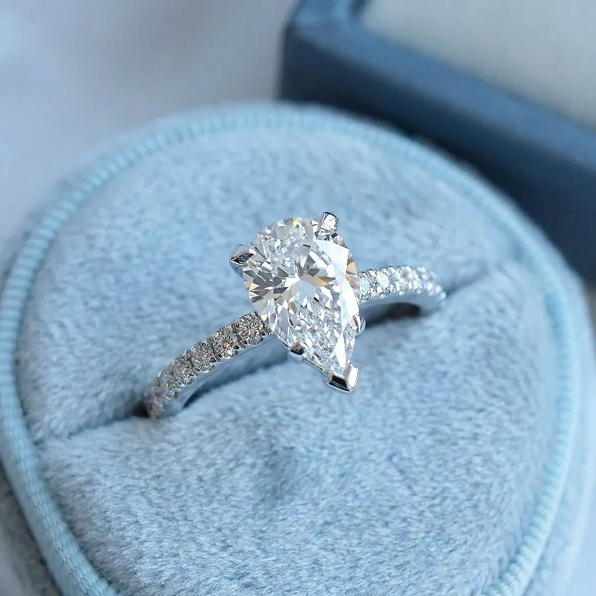 2ct Pear Cut Lab Diamond Halo Engagement Ring packaging, Draco Diamond fine jewelry