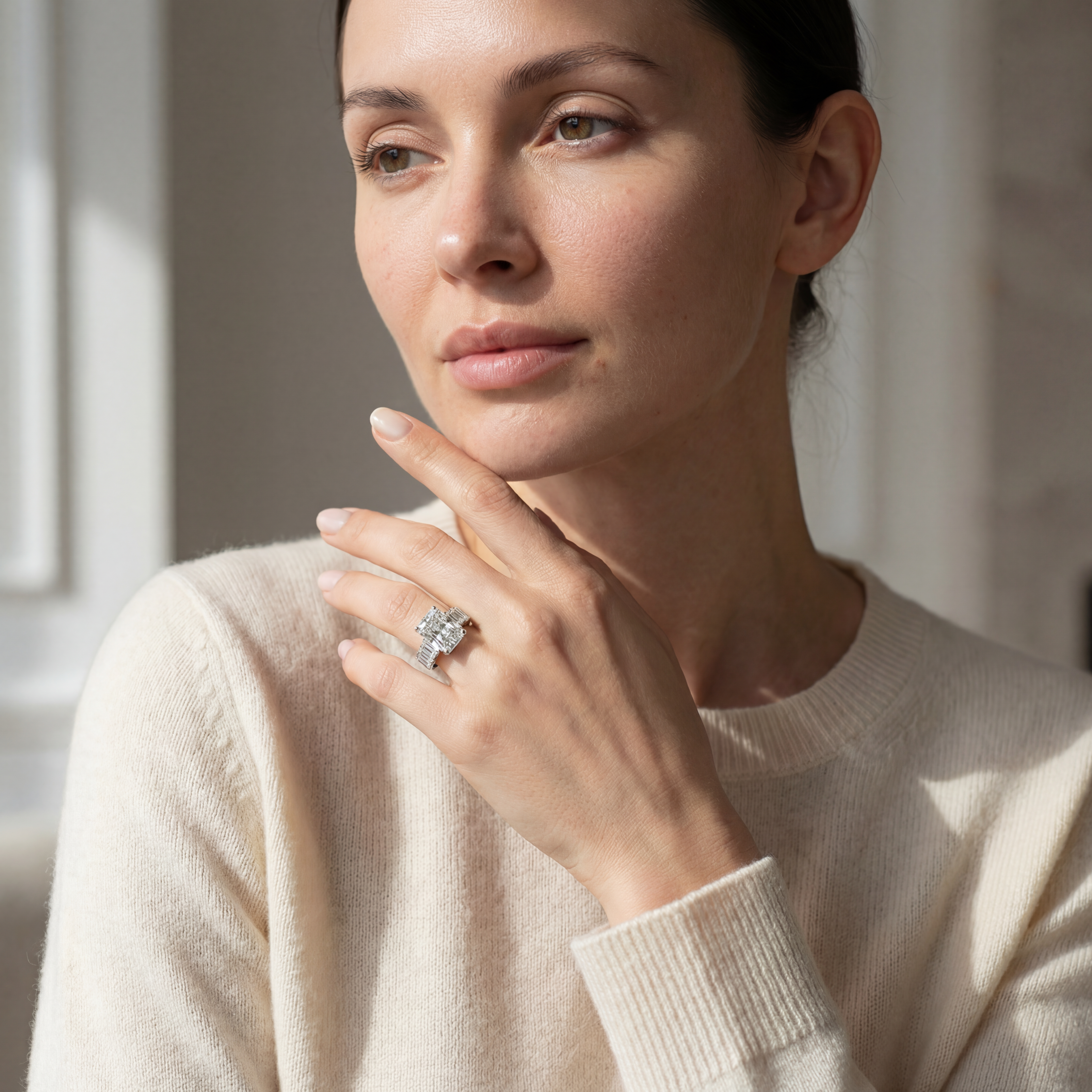 Women's 4ct Cushion Cut Diamond Ring with Emerald Side Stones | 10K Gold | Draco Diamond