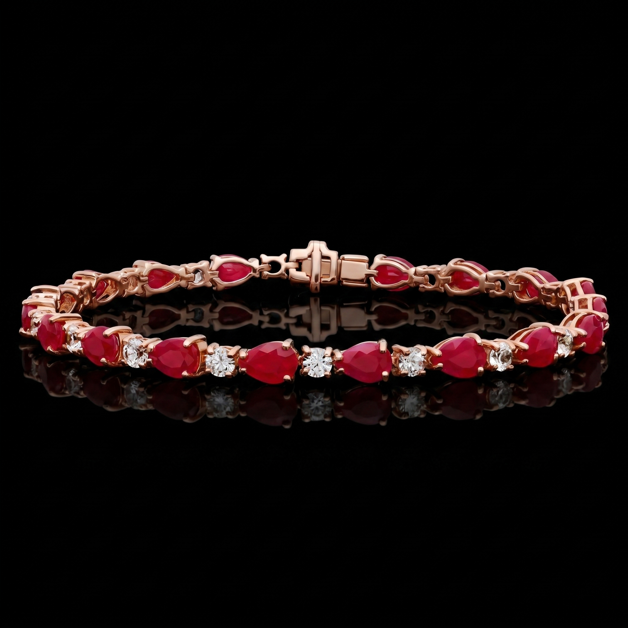 Ruby & Diamond Tennis Bracelet | 14ct TW | 10-18K Gold
