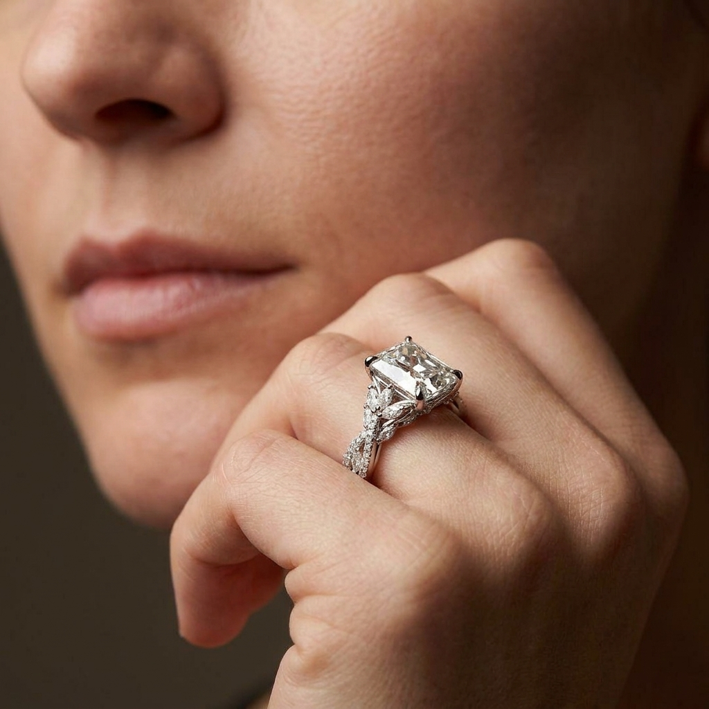 3ct Radiant Lab Diamond Engagement Ring | 4.3ct TW | 10-18K Gold