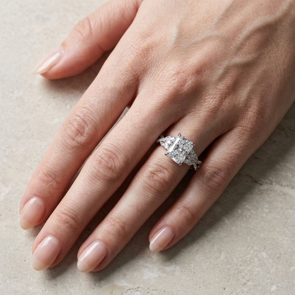 3ct Radiant Lab Diamond Engagement Ring | 4.3ct TW | 10-18K Gold