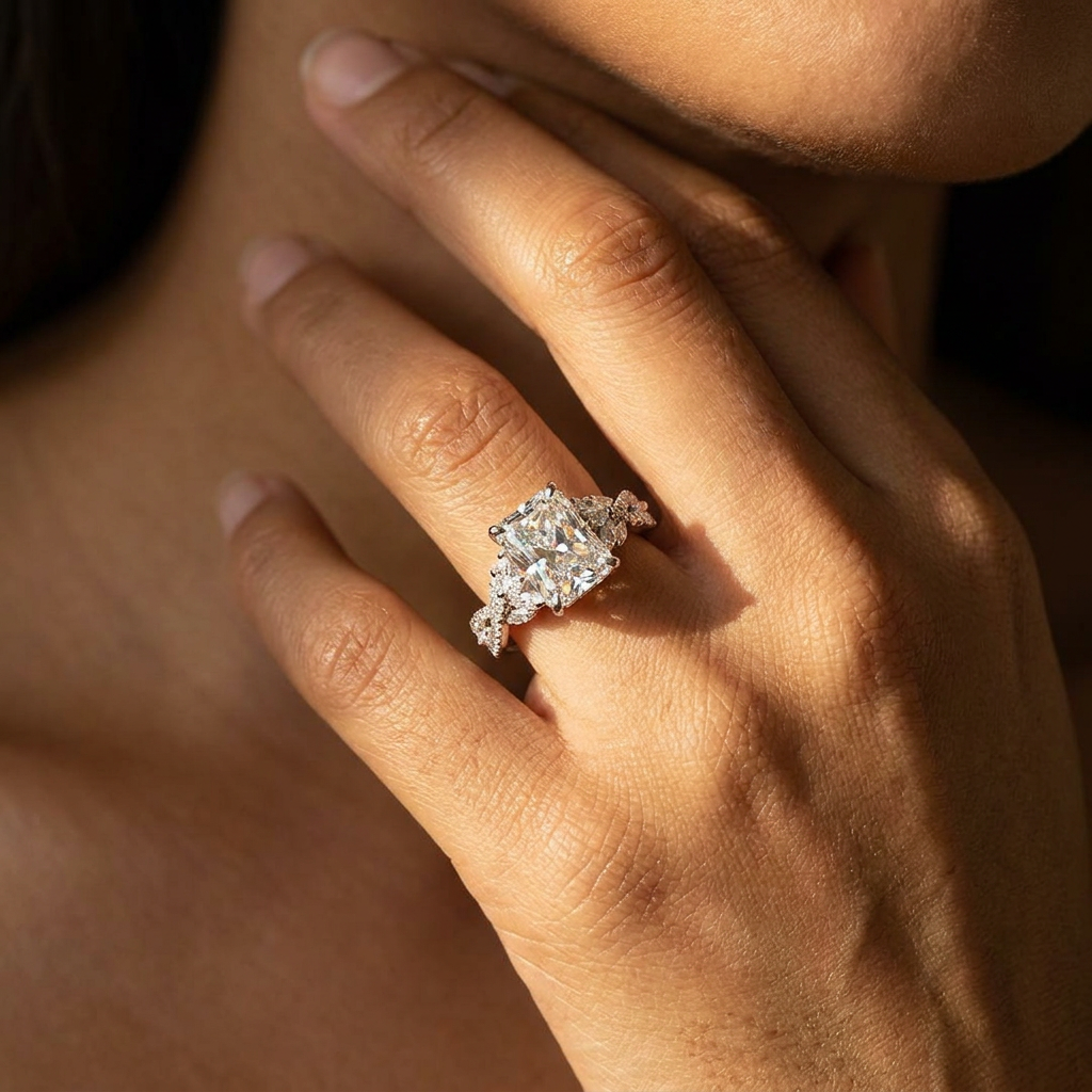 3ct Radiant Lab Diamond Engagement Ring | 4.3ct TW | 10-18K Gold