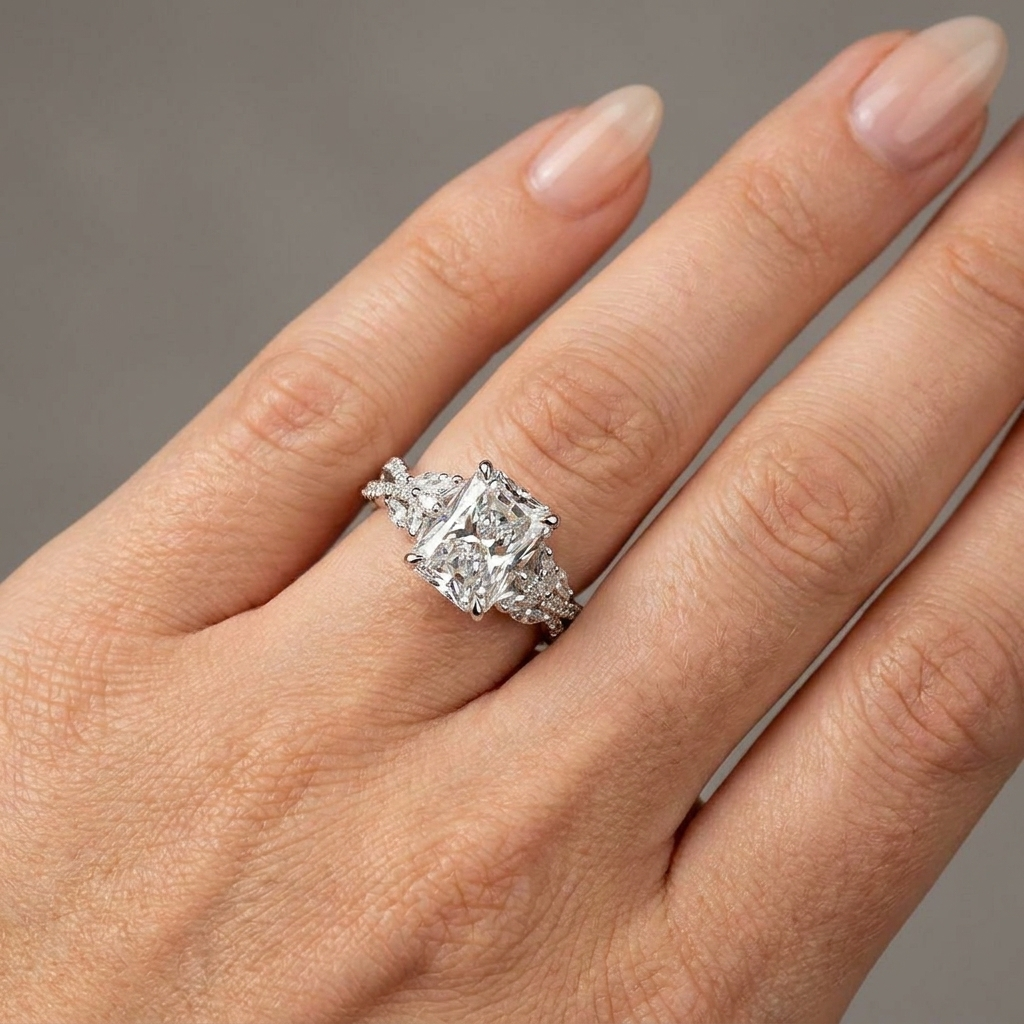 3ct Radiant Lab Diamond Engagement Ring | 4.3ct TW | 10-18K Gold