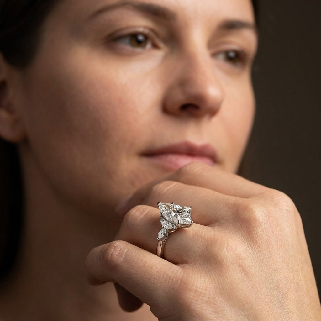 3ct Marquise Lab Diamond Engagement Ring | 3.5ct TW | 10-18K Gold