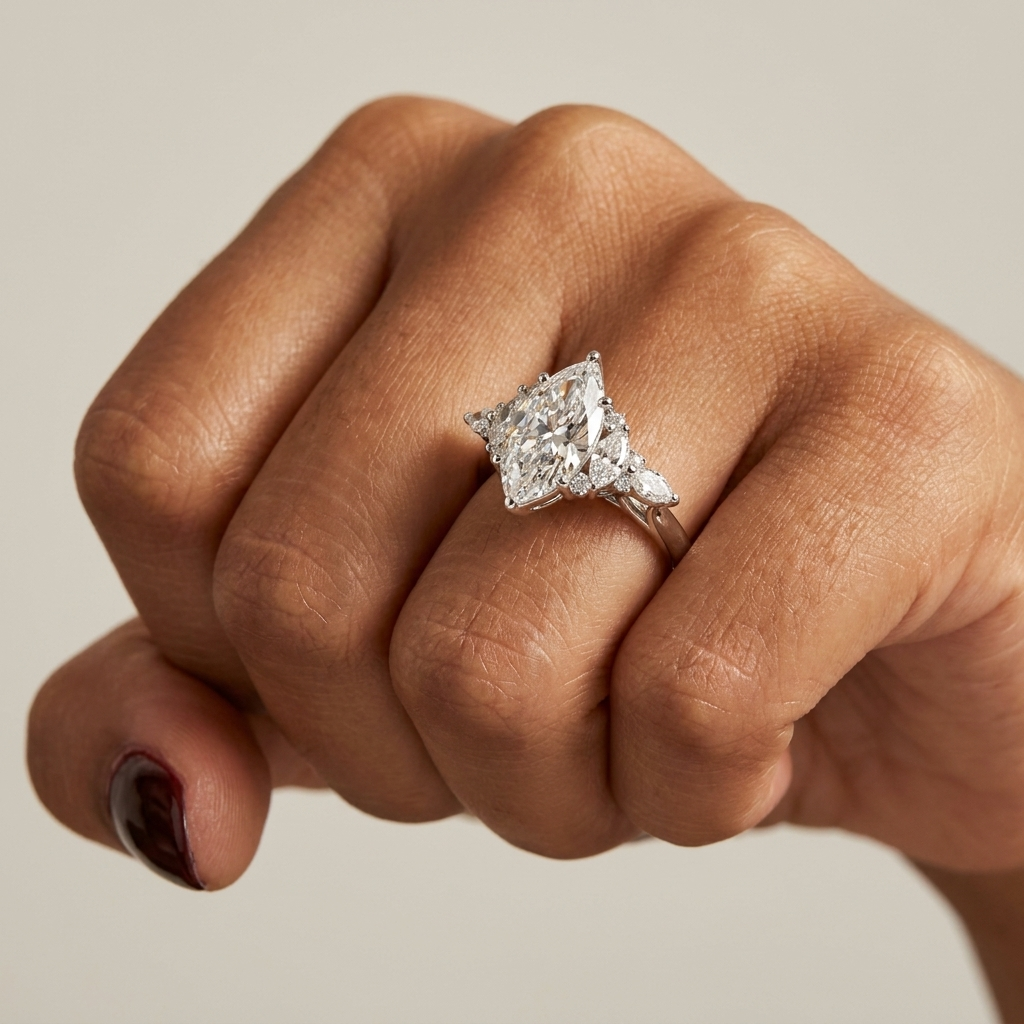 3ct Marquise Lab Diamond Engagement Ring | 3.5ct TW | 10-18K Gold