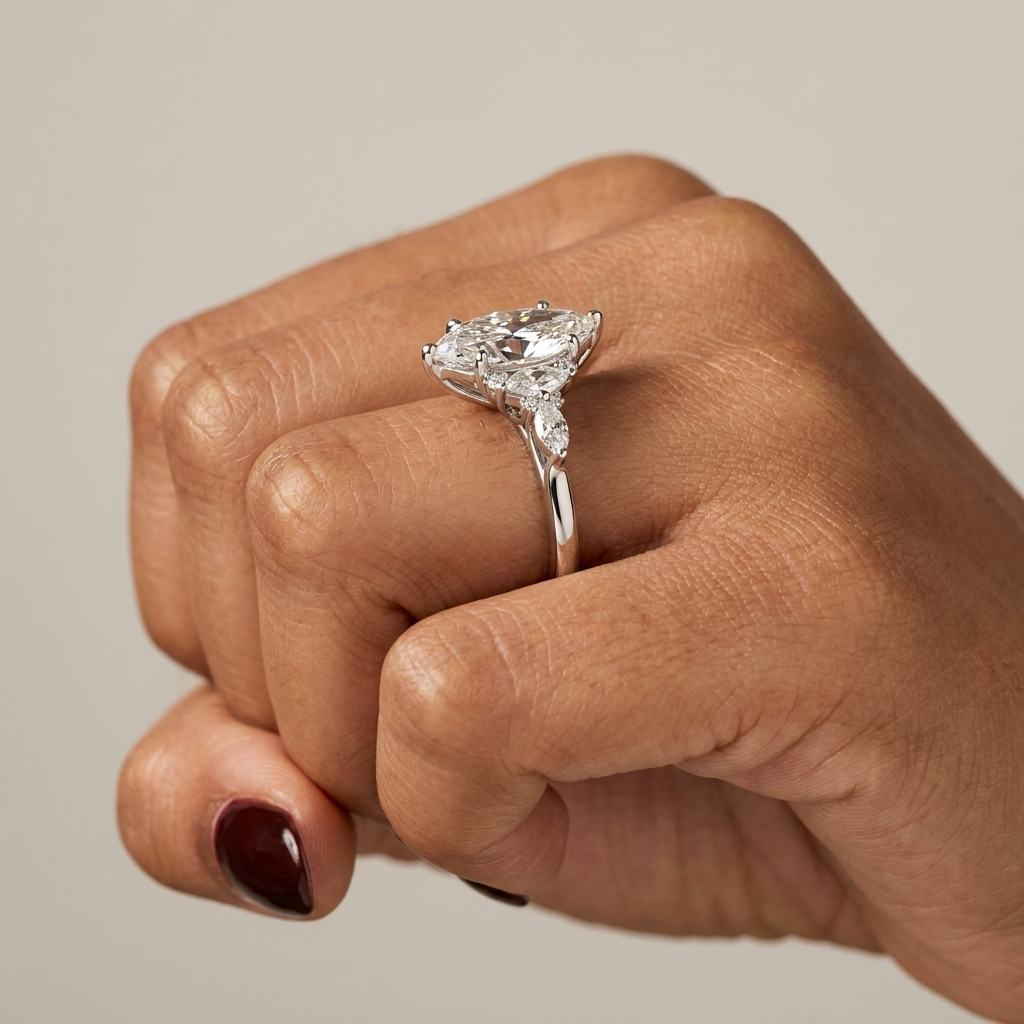 3ct Marquise Lab Diamond Engagement Ring | 3.5ct TW | 10-18K Gold