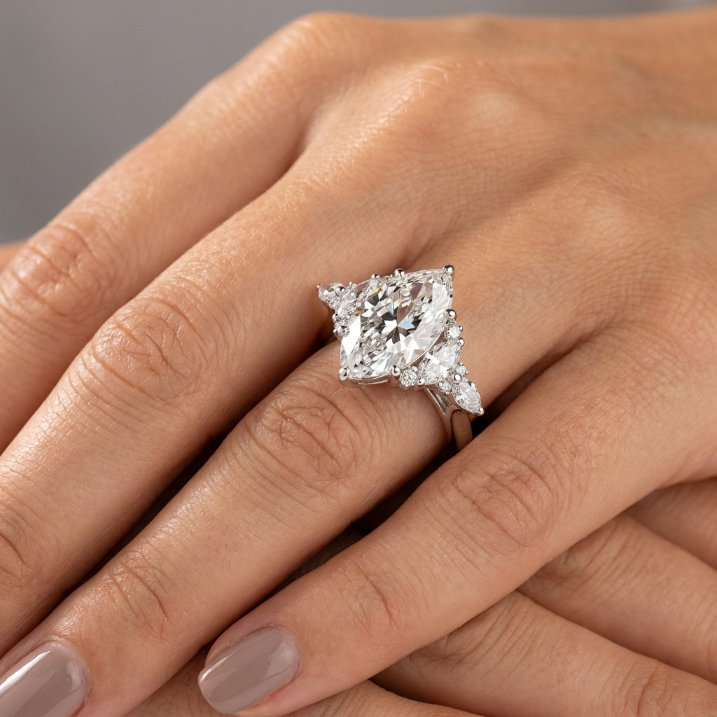 3ct Marquise Lab Diamond Engagement Ring | 3.5ct TW | 10-18K Gold