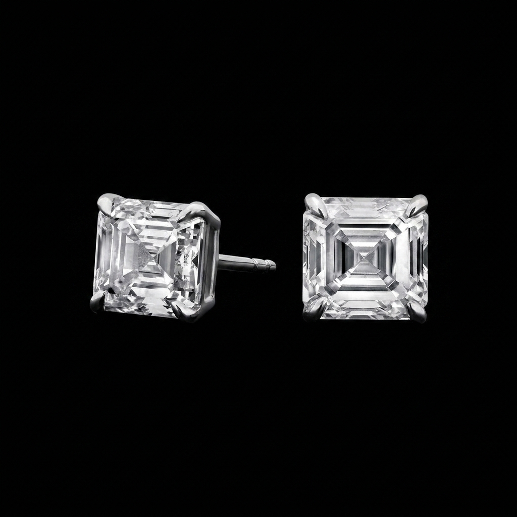 Asscher Cut Lab Diamond Stud Earrings | 3ct TW | 10-18K Gold