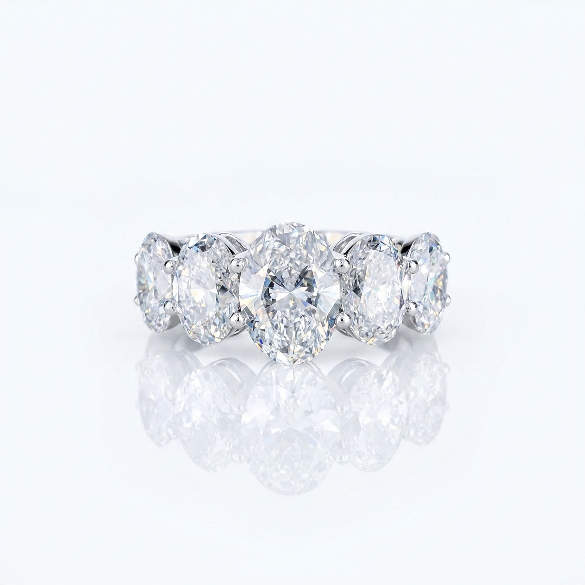 8.5ct Lab Grown Diamond Ring | Oval Five Stone | IGI Certified VS+ DEF | Ghostforge | Silver, 10K-18K Gold & Platinum | Draco Diamond