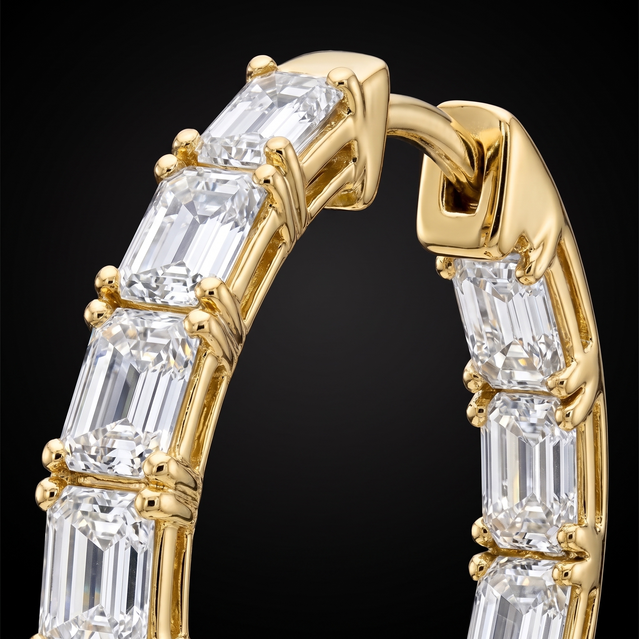 6ctw hoop lab grown diamond earrings, on a black background