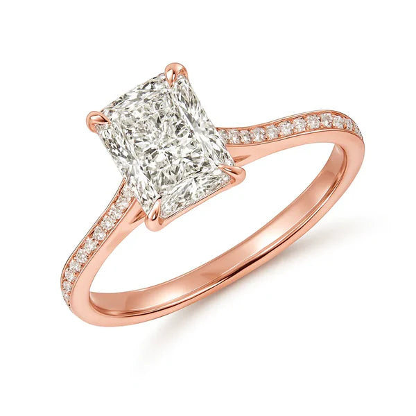 2.25ctw Radiant Cut VS2+ Lab Grown Diamond Solitaire Ring in 14K Gold on model, styled 14K gold ring