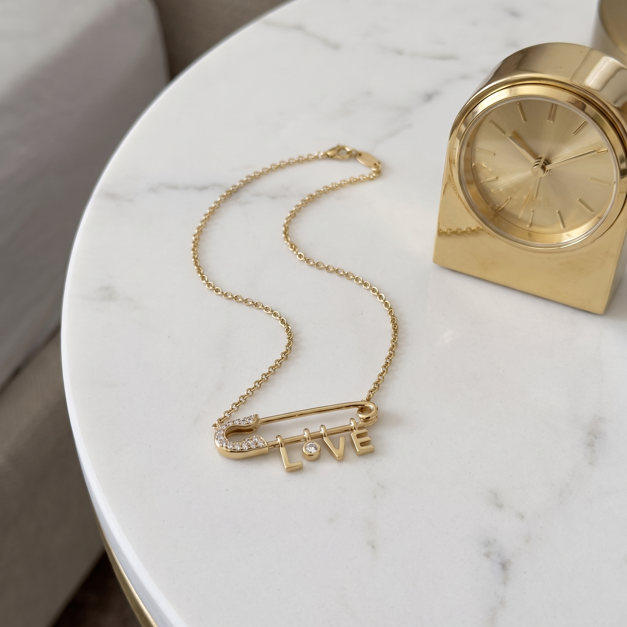 1ct safety pin lab grown diamond necklace