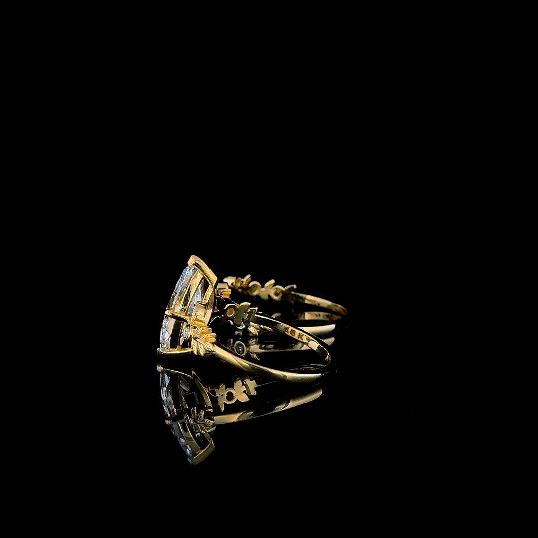 3ct marquise leaf lab grown diamond bridal set, yellow gold, product video still