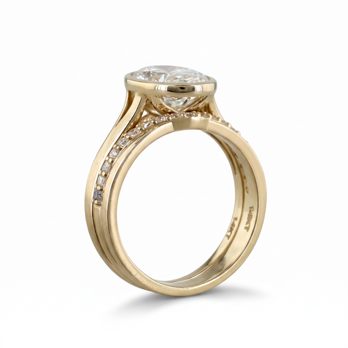 3ct Oval Bezel Bridal Set | Ring & Band | IGI Certified VS+ DEF | Silver, 10K-18K Gold & Platinum | Draco Diamond by Draco Diamond