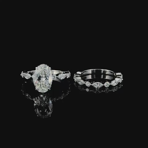 3ct oval lab grown diamond bridal set in white gold, 360 degree turntable video